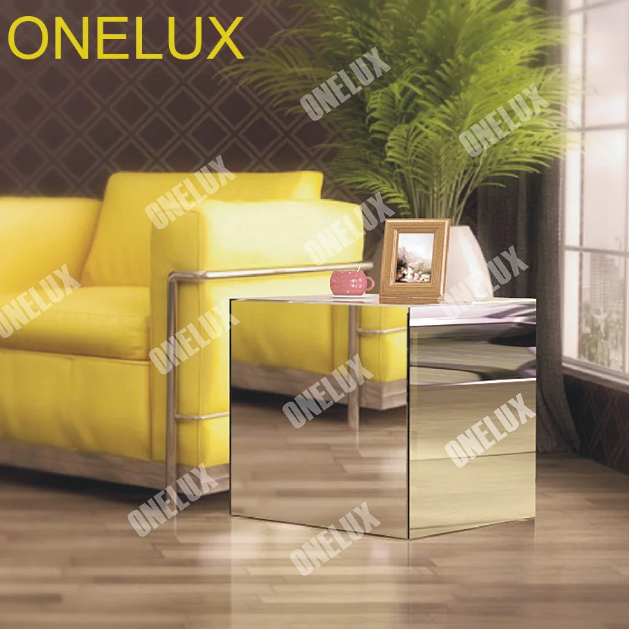 Mirrored Acrylic Box Riser Pedestal Cube,Mirror Lucite Coffee/Side/End/Sofa Table/Nightstand-5 Sided