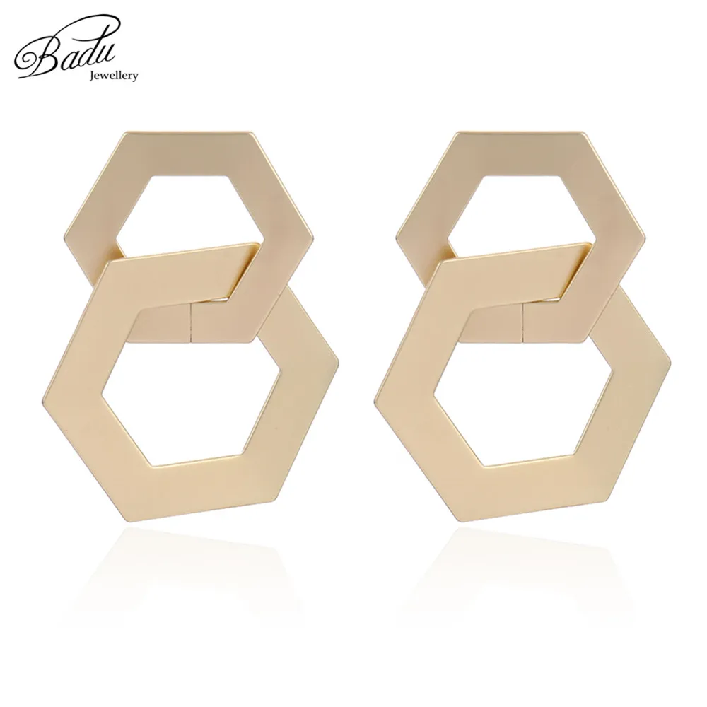 

Badu Hollowing Hexagon Metallic Earring Big Geometric Studs Women Geometric Punk Jewelry for Christmas Jewelry Wholesale