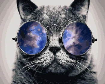 

Frameless painting by numbers animals wall decor diy picture oil painting on canvas for home decor 4050 black cat with glasses