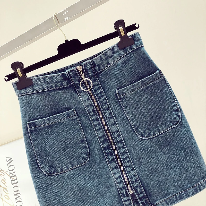 Размер S-5XL,, летняя джинсовая юбка с высокой талией для женщин, плюс размер, Повседневная мини-юбка трапециевидной формы на молнии, Универсальная джинсовая юбка с карманами