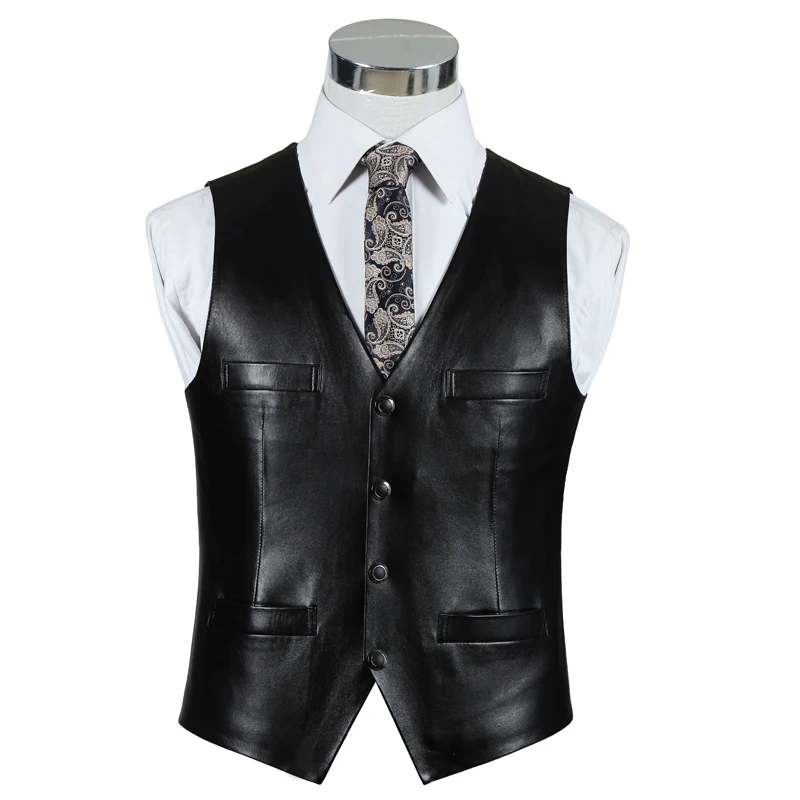 New Men's Genuine Leather Vest Slim Commercial Sheepskin Leather Vest ...