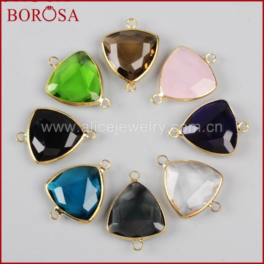 BOROSA Trendy Jewelry Triangle Multi kind Stone Gold Edge Connector for
