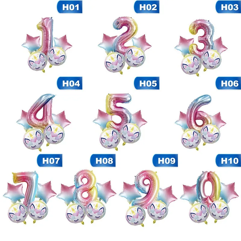 

5 Pcs/lot Rainbow Gradient Unicorn Balloon 32 inch Number Birthday Party Decorations Kids Unicorn Party Wedding Balloons Globos