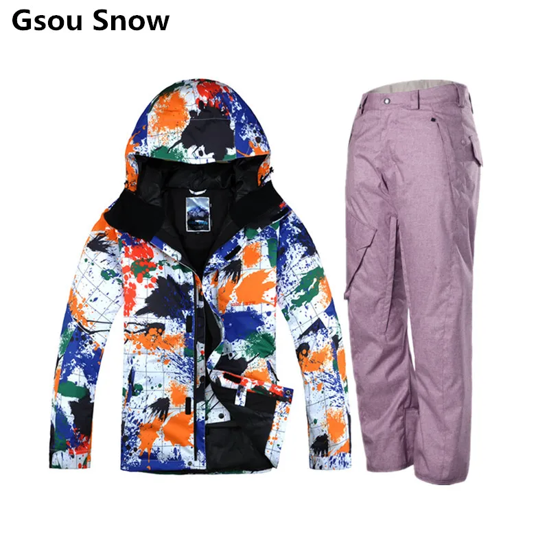 2017 Gsou Snow winter ski suit men snow ski wear snowboard jacket men snow pants chaqueta esqui hombre mountain skiing wear