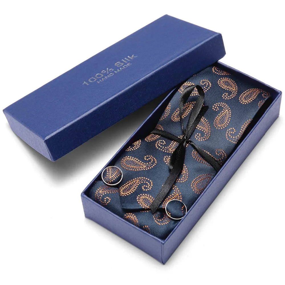  Ties for Men Handkerchief Cufflink High-grade Gift Box Packing Men Brand Ties Causal Jacquard Woven