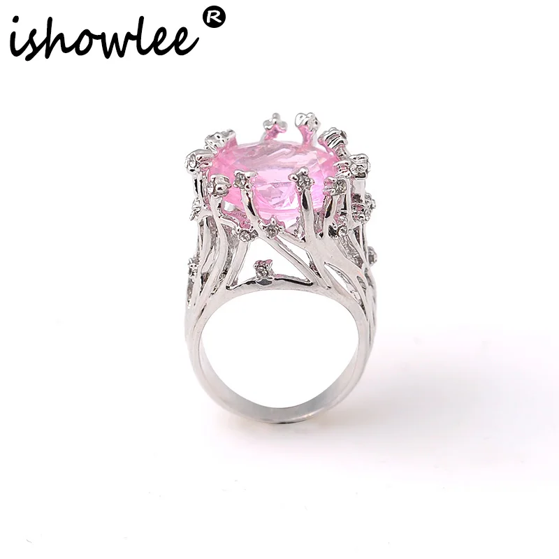 

ISHOWLEE Large Pink Crystal Cubilose Rings with Big Stones 2019 Fashion Zircon Silver Rings For Women Luxury Brand Jewelry jzb63