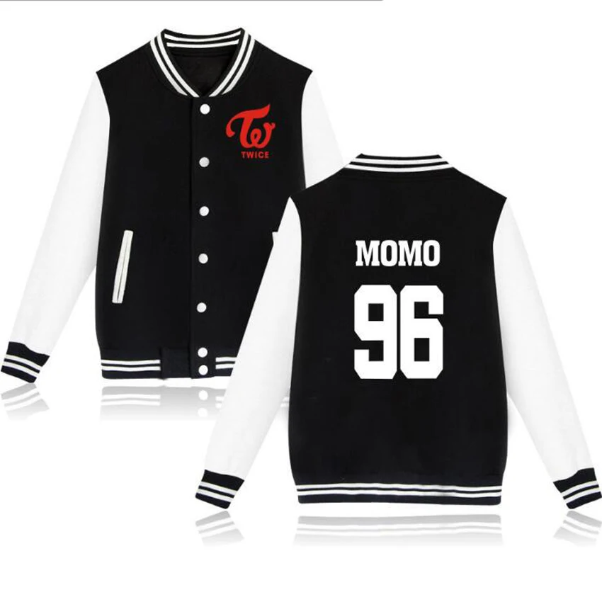 Новое поступление дважды Kpop толстовки Harajuku на молнии для фанатов, поддерживающие K-POP бейсбольная форма, куртки для мужчин и женщин, розовая толстовка - Цвет: black MOMO 96