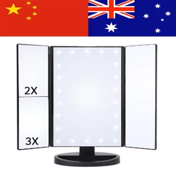 

LED Lighted Trifold Makeup Mirror Touch Screen Tabletop Cosmetic Vanity Black Magnification Cosmetic Mirror
