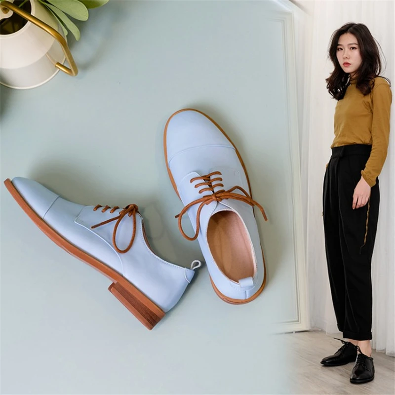 

meifeini single shoes female 2019 retro lace-up shoes white small leather shoes female British wind soft leather women's shoes