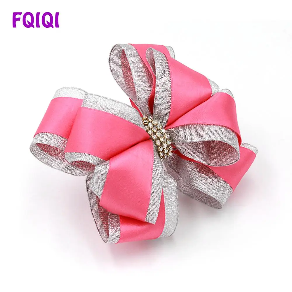 

FQIQI 4.5 Inch Large Ribbon Silver edge Bow Baby Hair Clips For Girls Handmade Baby Bows Dance Party Kids Baby Hair Accessories
