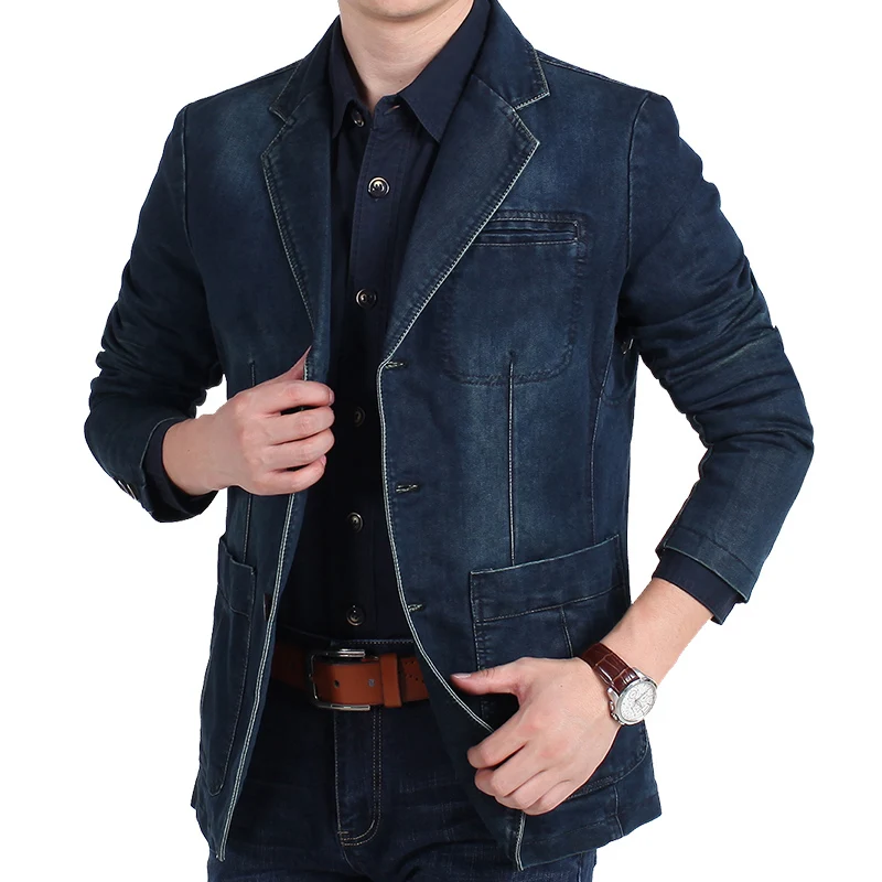 LONMMY Джинсовый блейзер для мужчин, 80% хлопок, ковбойская куртка, джинсовая куртка, Мужской Блейзер, костюмы для мужчин, jaqueta, брендовая одежда, модная M-4XL