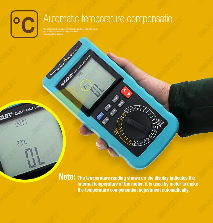 Modern Digital Cable Length Meter 4 1/2 Digit Display Automatic Temperature Compensation 20 Pre-Set Wire Gauge ALL SUN EM5812