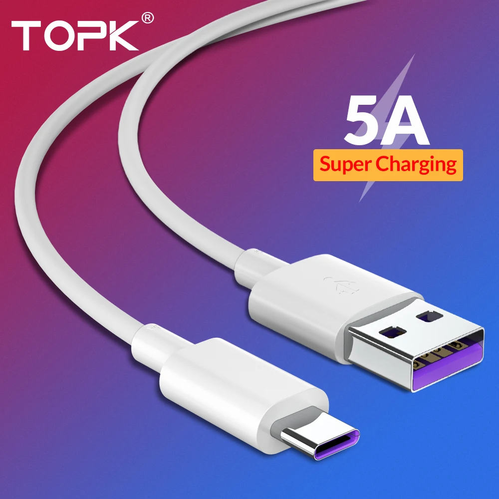 TOPK 5A USB C Quick Charge 3,0 type C кабель для huawei mate 20 Pro P20 Lite Pro P10 Plus Быстрая зарядка type-C кабель для передачи данных USB шнур
