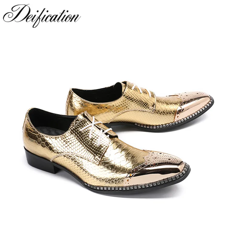 

Deification Italian Style Business Wedding Shoes Burgundy Lace Up Men Dress Shoes New Gold Color Serpentine Oxford Shoes For Men