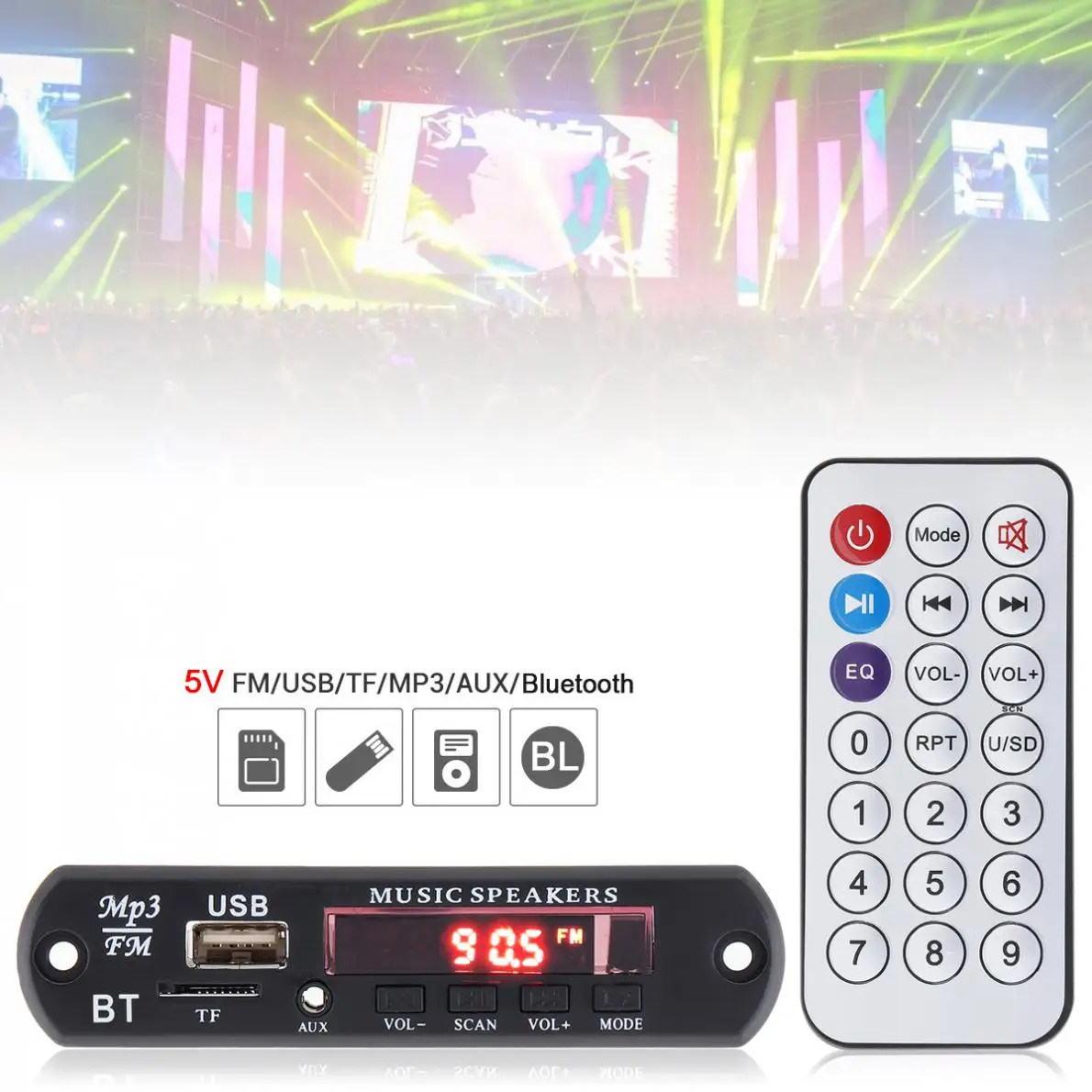 

5V Simple Plug-in Card Audio Lossless Bluetooth MP3 Decoder with Color Flash Screen Support USB / SD / AUX for Family Car / DVD