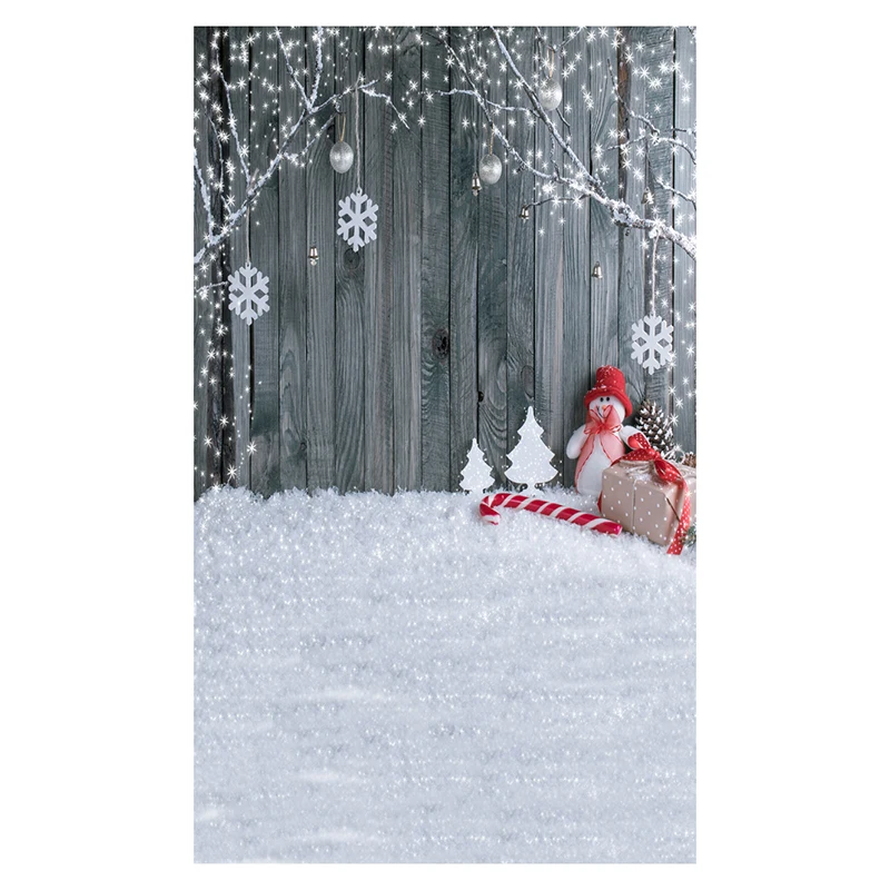 

5X7FT 150X210CM Vinyl Christmas theme picture cloth photography background studio props Snow, wooden wall, snowman, gift box,c