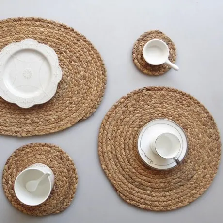 

Mats & Pads Table Decoration eco-friendly straw round placemat for dining table 4 pieces coaster set manteles individuales mat