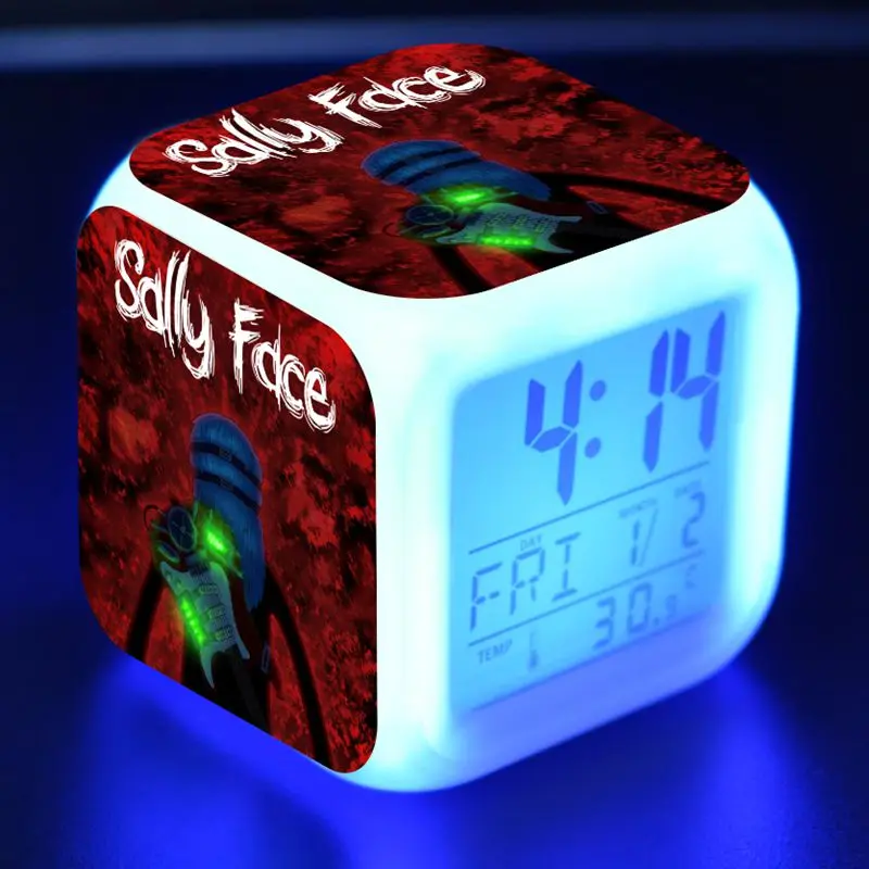 

LED Desk Alarm Clock Colorful Flash Light Sally Face Kids Game Figure Toys
