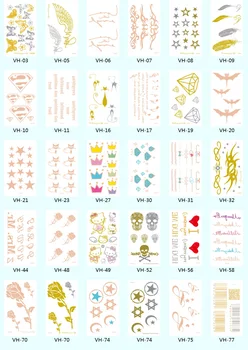 

Wholesale VH Series-10pcs Waterproof small gold silver temporary flash tatoo metallic tattoo sheet 105x60mm