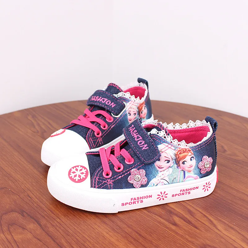 

2019 Girls Shoes For Kids Fashion Elsa Anna Kids Shoes Ice Snow Queen Casual Denim Canvas Children Shoe Girl Sneakers