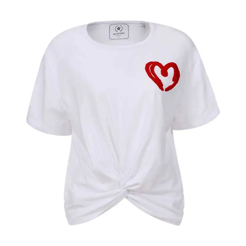 GLO-STORY, европейский стиль, женские летние повседневные футболки с круглым вырезом и коротким рукавом, топы, женские WPO-8891 - Цвет: White