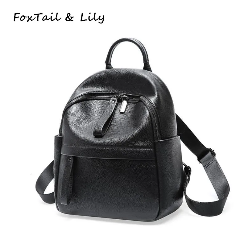 

FoxTail & Lily Genuine Leather Backpack Women Individual Double Zipper Schoolbag Large Capacity Ladies Fashion Travel Backpacks