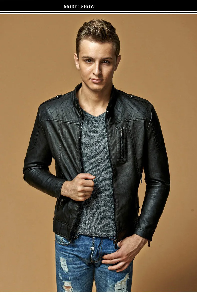 Осень Новые поступления Мужская Кожаная Куртка Jaqueta COURO Masculina куртка-бомбер из овечьей кожи воротник Мужская повседневная кожаная куртка 8899
