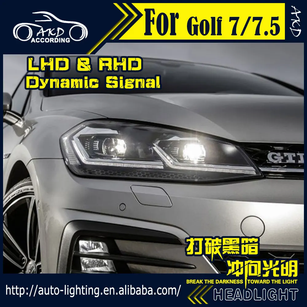 

AKD Brand Head Lamp for Golf 7 Headlights 2013-2018 New Golf 7.5 LED Headlight DRL Dynamic Turn Signal Bi-Xenon Lens Hid Option