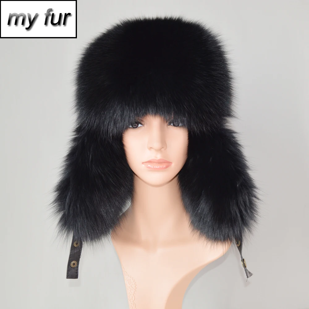 

Brand 100% Natural Fox Fur Bomber Hats High Quality Luxury Women&men Fluffy Fox Fur Hat Winter Warm Earflap Genuine Leather Cap