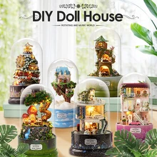 1 шт. музыкальный кукольный домик вращающийся домик DIY Кукольный дом с прозрачным покрытием музыкальная шкатулка для детей Рождественский подарок