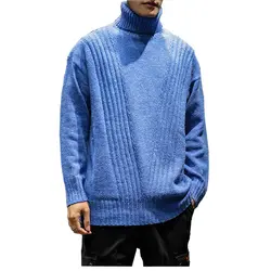 2019 мужской 20% шерстяной свитер пуловер Свободные Теплые однотонные с лацканами жаккардовые хеджирования Британский для мужчин s водолазка