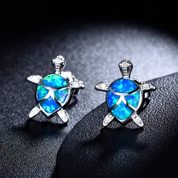 

Birthday Gifts Birthstone Jewelry Blue Australian Opal Sea Turtle Earrings For Women