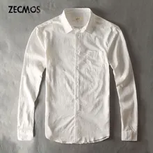 Cotton Linen Casual Shirt Men White Shirt Long Sleeve Male Slim Fit Style