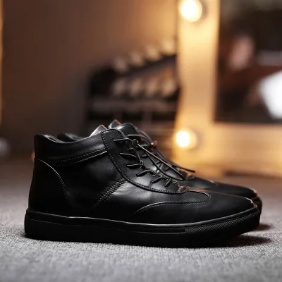 

2018 Summer New High Shoes Men's Shoes Leather White Men's Shoes British Round Head Tide Male Student Casual Shoes