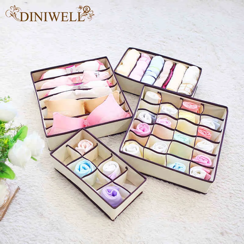 DINIWELL تخزين صناديق للعلاقات جورب الملابس الداخلية الصدرية مقسم درج خزانة منظم منزلي يد حمل حقيبة شنقا المنظم مربع