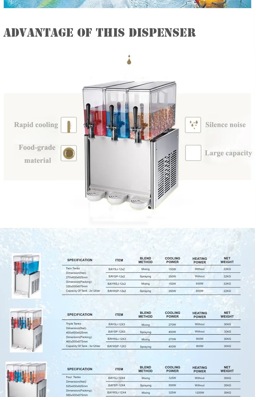 BAYSJ12X3 соковыжималка Диспенсер большей емкости три танка 12Lx3 для коммерческого использования нагрева охлаждения