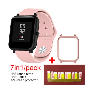 

7in1 Soft Silicone Band for Xiaomi Huami Amazfit Bip Little Strap Bracelet Watch with PC Case Cover Screen Protector Film