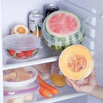 

6pcs Food Wraps Reusable Silicone Food Fresh Keeping Sealed Covers Silicone Seal Vacuum Stretch Lids Saran Wraps