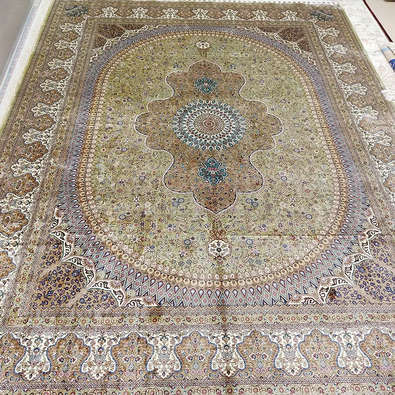 FangCun 9'x12' желтый персидский классический узор ручной работы шелковый ковер использовать для офиса или гостиной