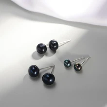 Ruifan, Модные женские ювелирные изделия, 3 размера, черный цвет, жемчужные маленькие серьги, 925 пробы, серебряные серьги-гвоздики для женщин, YEA244