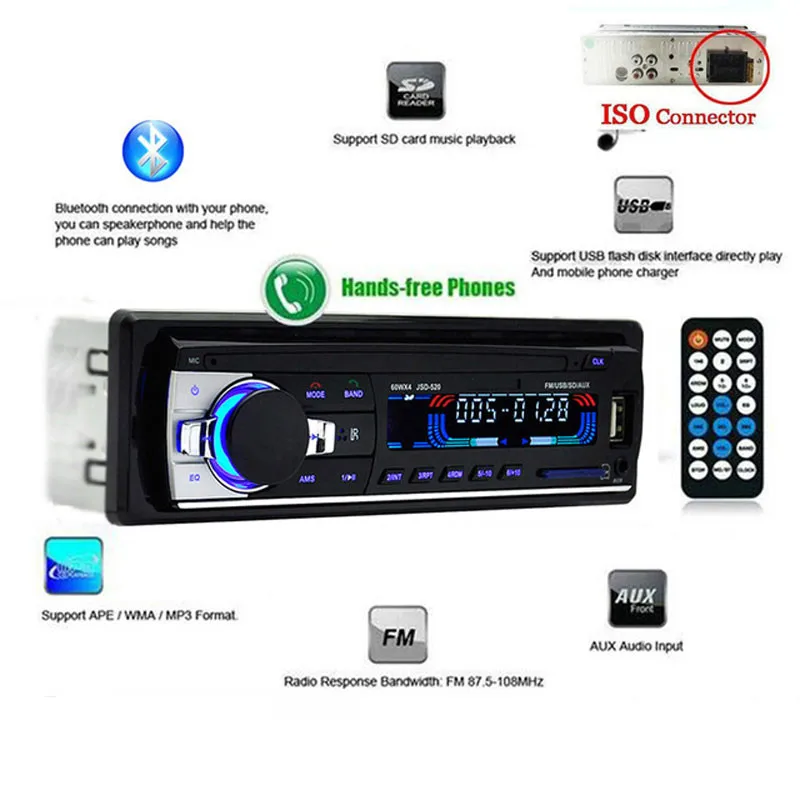 Авторадио 1 Din JSD 520 стерео Bluetooth аудио Mp3 рекордер Usb Sd Aux вход Oto Teypleri Авто плеер