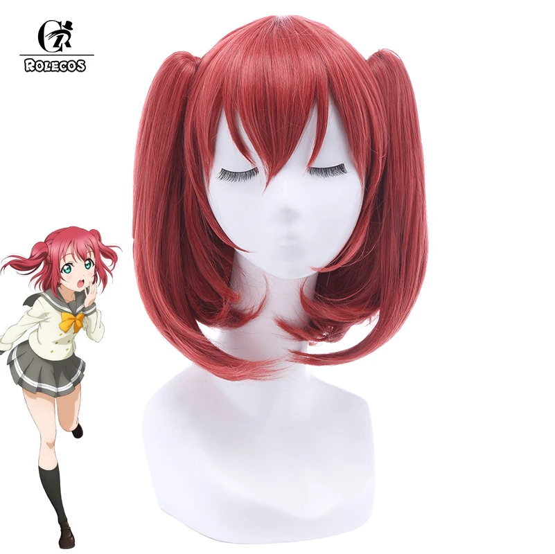 

ROLECOS Japanese Anime Love Live Sunshine Cosplay Headwear Ruby Kurosawa Cosplay 35-40cm Short Red Ponytail W