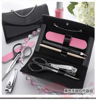 

Nail clipper 100sets/lot Bridal Wedding Favor Little Black Purse Patent-Leather Five-Piece Manicure Set