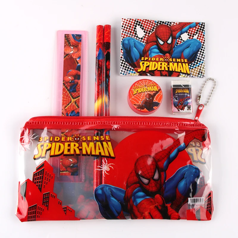 

1 set kawaii pencil case for children spiderman sticker school supplies cute korean pencil case school stationery estojo escolar