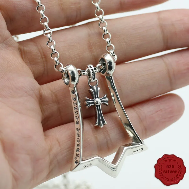 

925 sterling silver necklace pendant personality punk style fashion cross couple style chain 2019 new hot sale