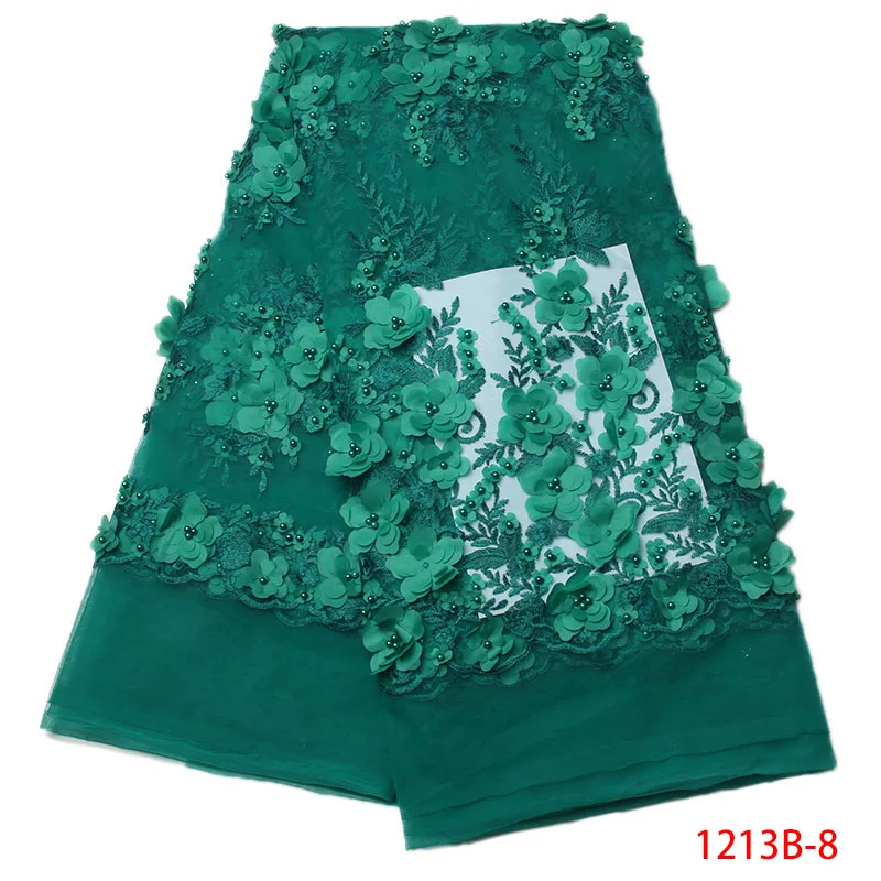 

Latest Green African Net Lace Fabric With Beads Good Quality French Tulle 3d Lace Fabric For Party Dress AMY1213B-1