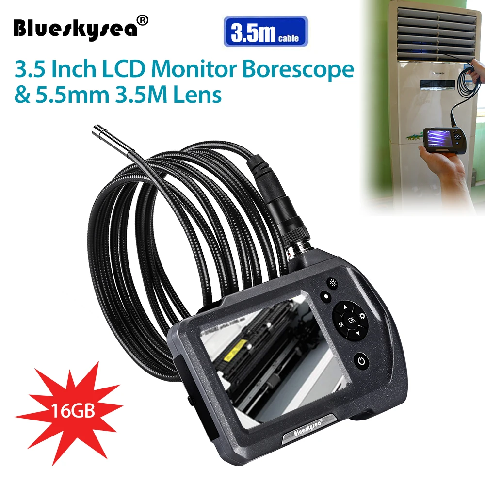 

Blueskysea 3.5" LCD Display NTS150 Megapixel VGA 5.5MM Endoscope 16GB Borescope 6 LED Snake Inspection Tube Camera 3.5M Cable