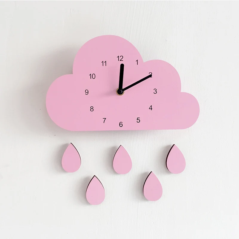 

Wall Clock Cloud Rain Simple Hanging Decoration Baby room Kids Girls Wood Mute timepiece Watch Bedroom Photo Background Shooting