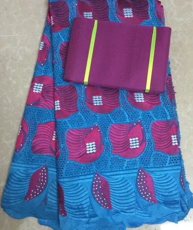 

FREE SHIPPING BY DHL african lace fabric 100% cotton blue with fucshia SWISS VOILE LACE match aso-oke headtie NAH001