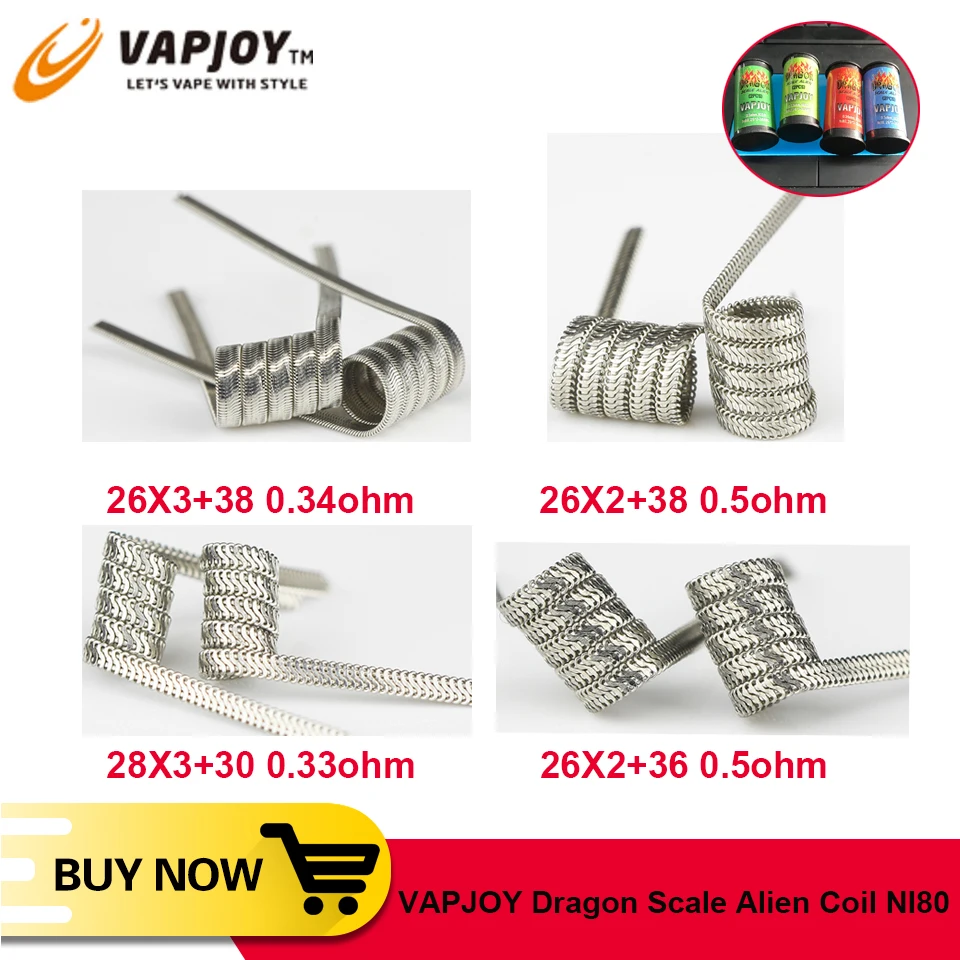 

2pcs/pack Original VAPJOY Dragon Scale Alien Coil Ni80 Prebuilt Coils For RDA RTA Vape Tank Atomizer 26X2 26X3 28X3 Heating Wire